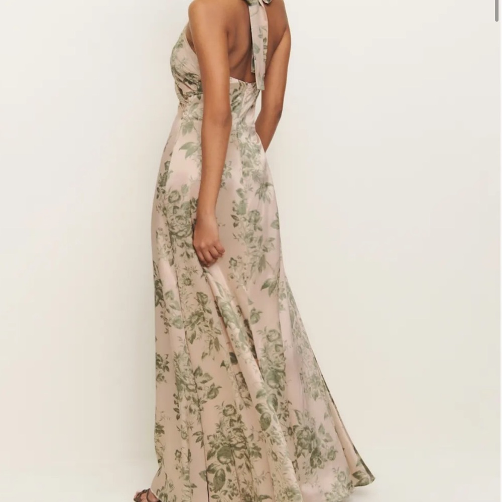 Reformation One-Shoulder Halter Gown - Blush Pink & Olive - Picture 2 of 7